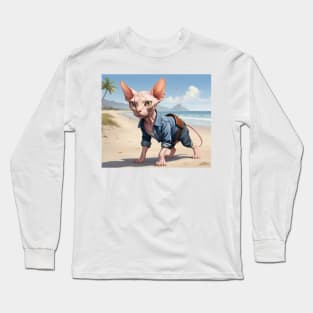 Sandy Paws and Denim: The Sphynx’s Day Out Long Sleeve T-Shirt